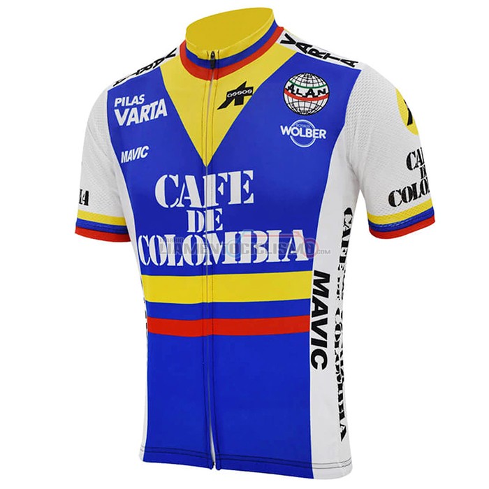 Abbigliamento Ciclismo Colombia Manica Corta 2021 Blu Bianco